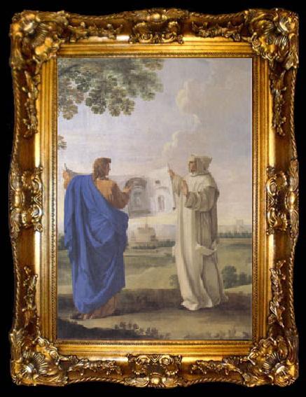 framed  LE SUEUR, Eustache St Bruno Examining a Drawing of the Baths of Diocletian Location of the Future Charterhouse of Rome  (mk05), ta009-2